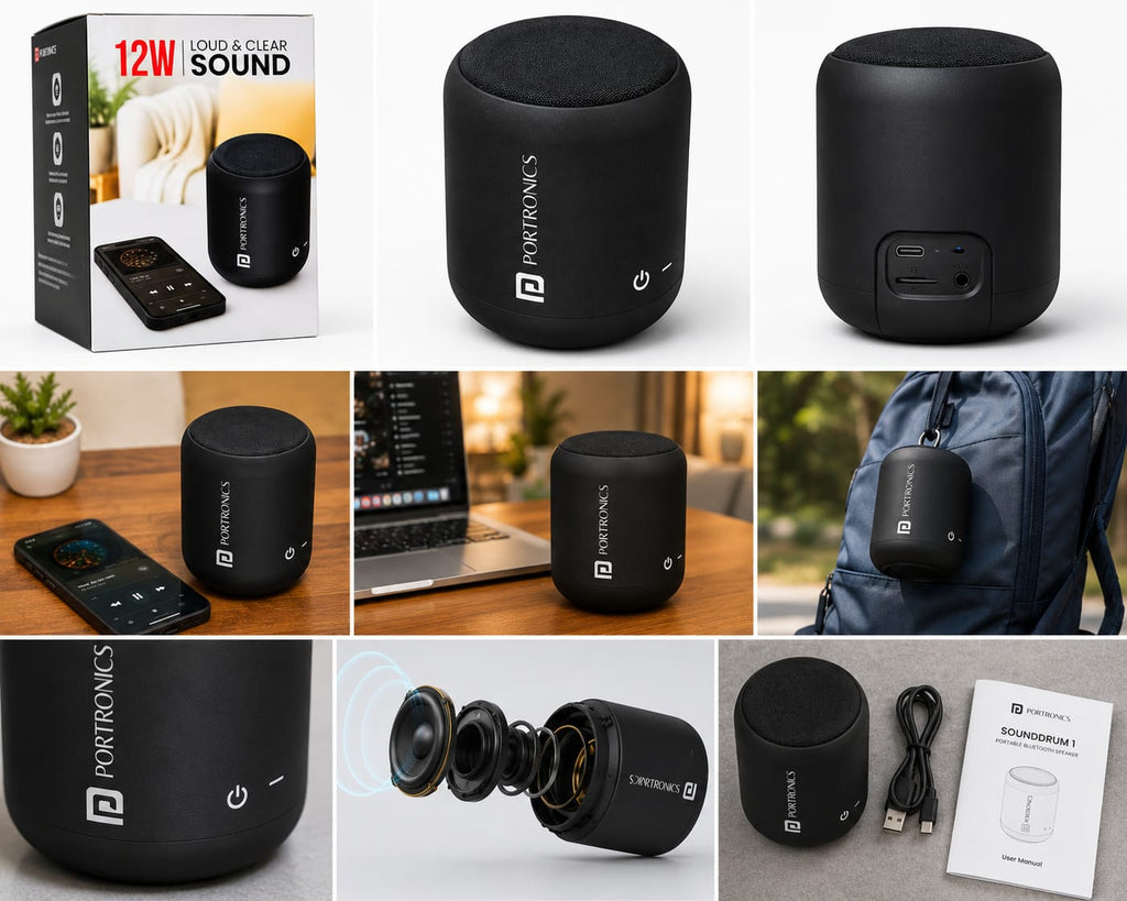 Portronics SoundDrum 1 Portable Bluetooth Speaker – 12W Loud & Clear Sound | Wireless Mini Speaker | Deep Bass | Black