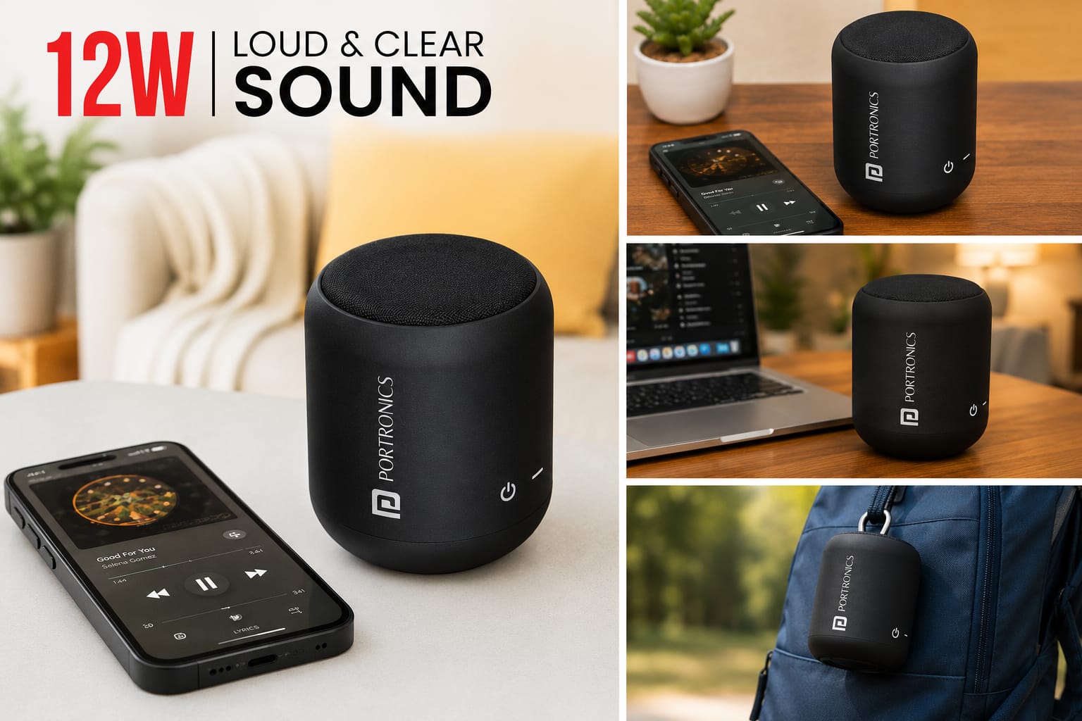 Portronics SoundDrum 1 Portable Bluetooth Speaker – 12W Loud & Clear Sound | Wireless Mini Speaker | Deep Bass | Black